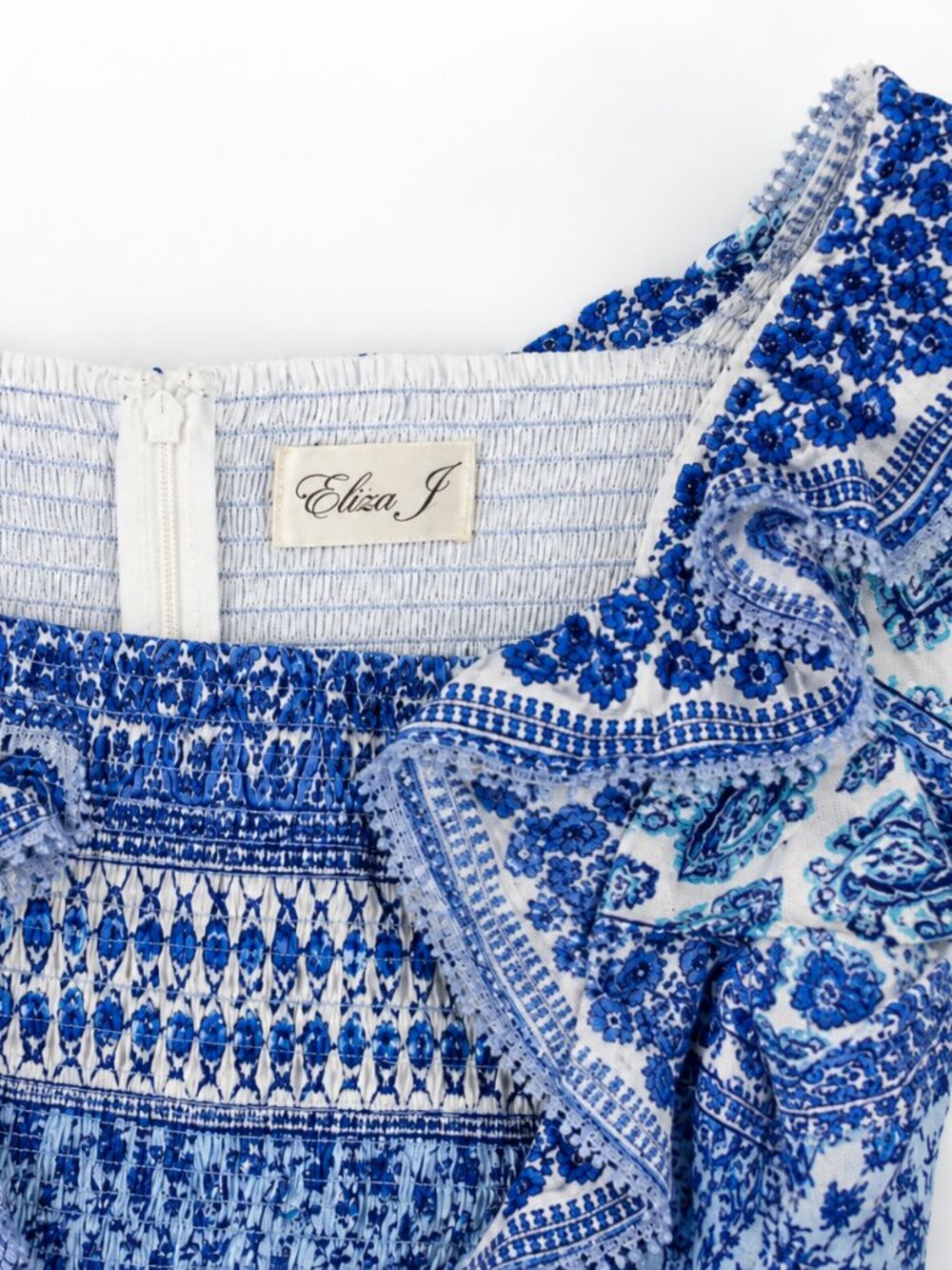 Eliza J Women’s 20W Blue White Floral Smocked Midi Dress Pockets NWT - Picture 6 of 6